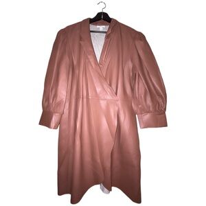 Bar III Women’s Faux Leather Mini puff sleeve wrap dress